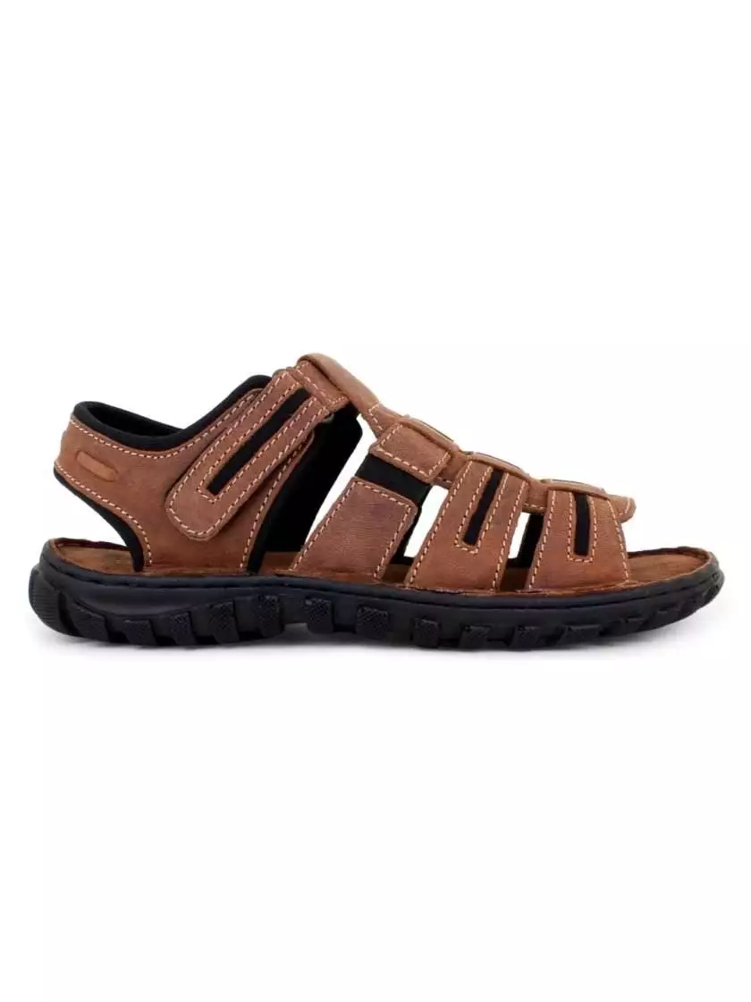 Brown Leather Open Toe Sandals for Men - Image 3
