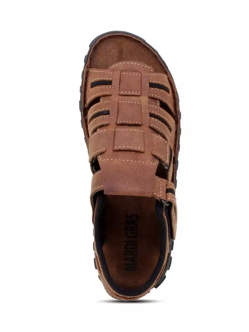 Brown Leather Open Toe Sandals for Men - Image 5