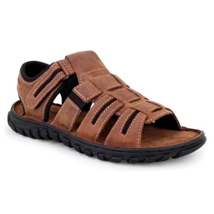 Brown Leather Open Toe Sandals for Men