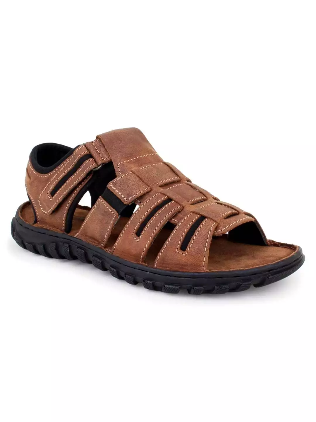 Brown Leather Open Toe Sandals for Men