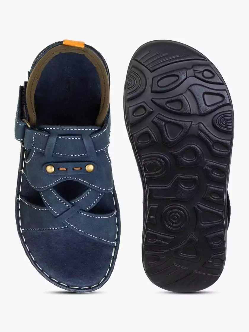 Blue Leather Sandals with Velcro strap for children - Image 4
