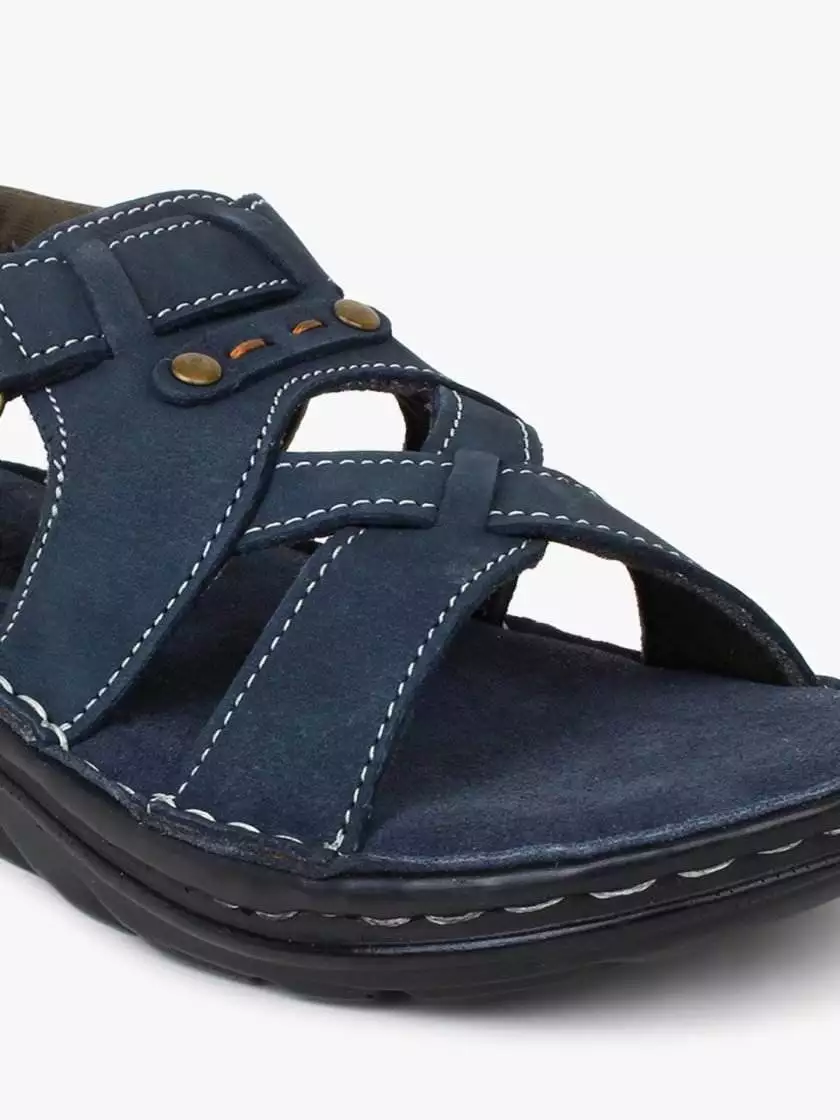 Blue Leather Sandals with Velcro strap for children - Image 5