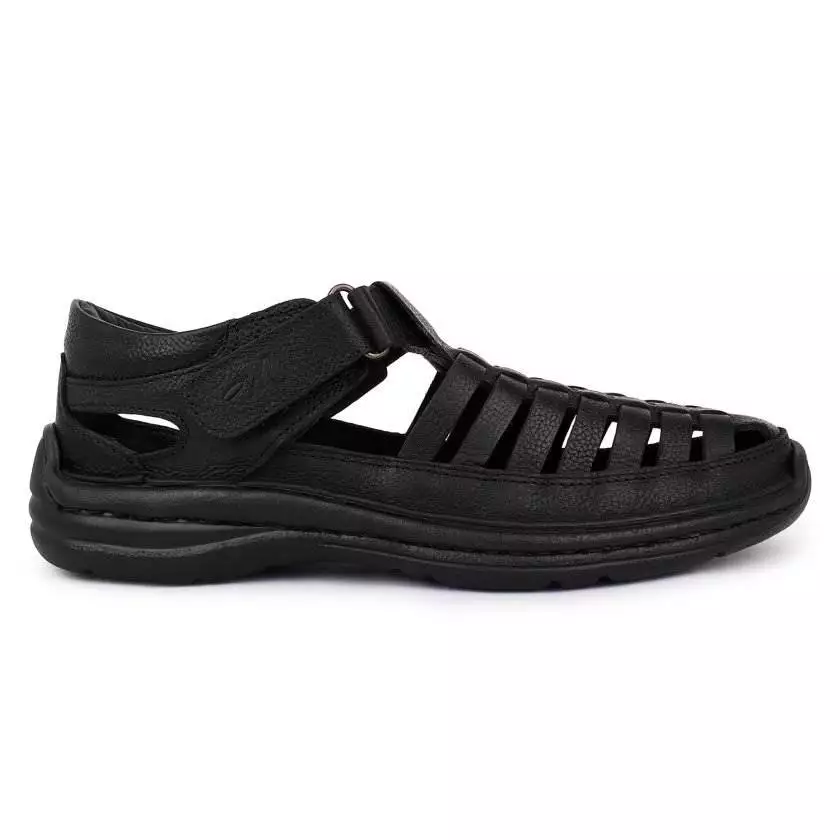 Black Leather Multi Strap Shoe Type Sandals for Men - Image 3