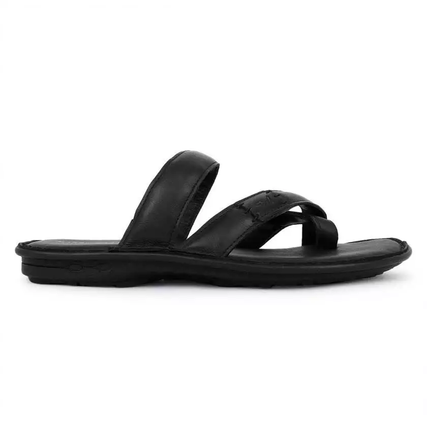 Black Leather Single toed Slipons for Men - Image 3