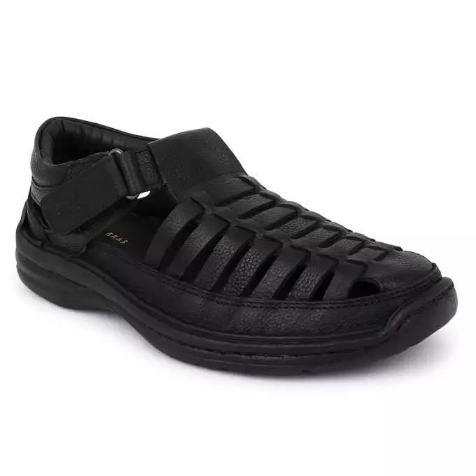 Black Leather Multi Strap Shoe Type Sandals for Men