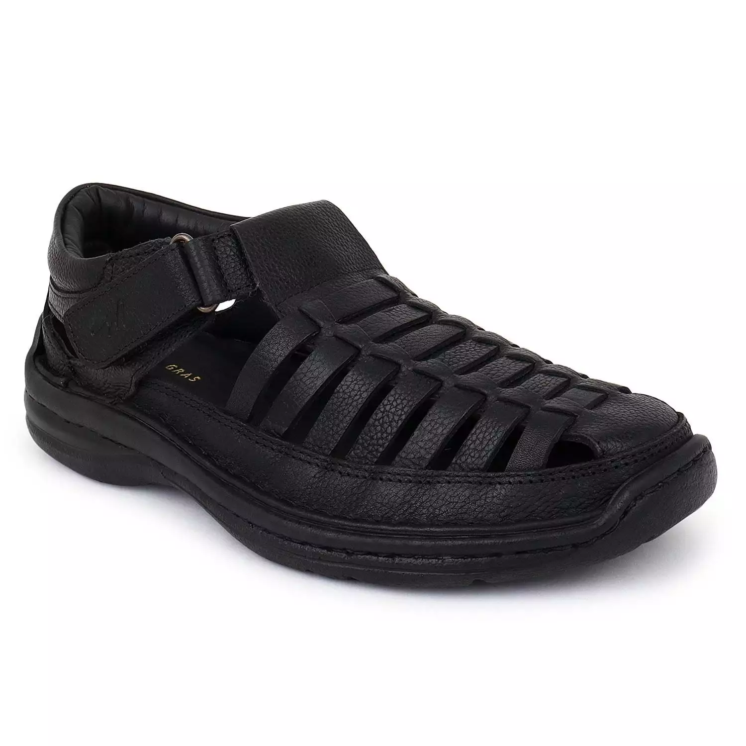 Black Leather Multi Strap Shoe Type Sandals for Men