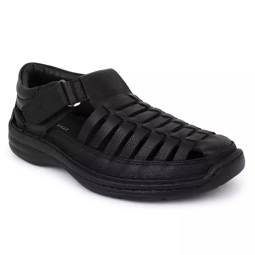 Black Leather Multi Strap Shoe Type Sandals for Men - Image 2