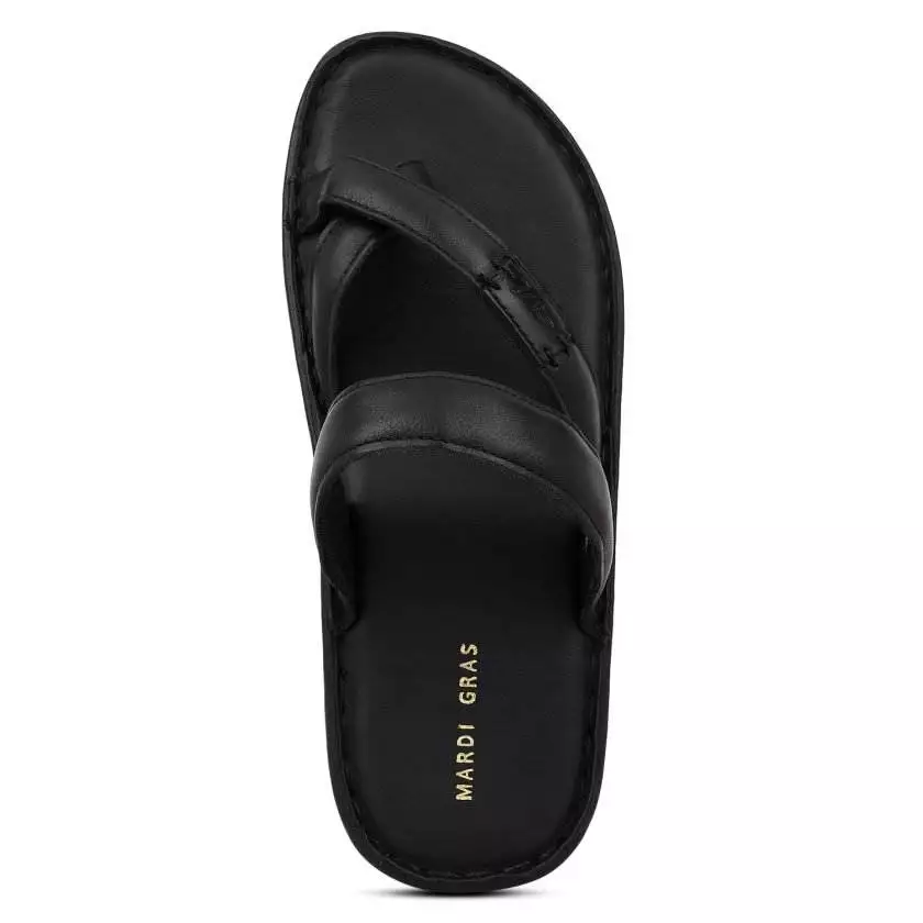 Black Leather Single toed Slipons for Men - Image 5