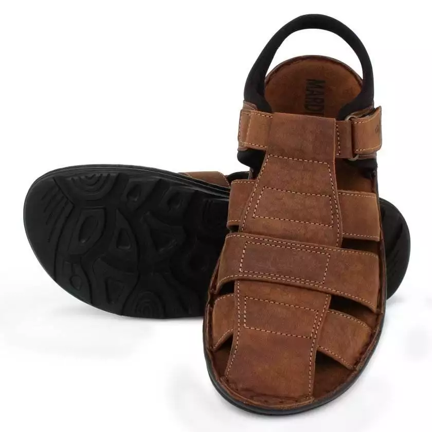Brown Suede Leather Closed Toe sandals for Men - Image 3
