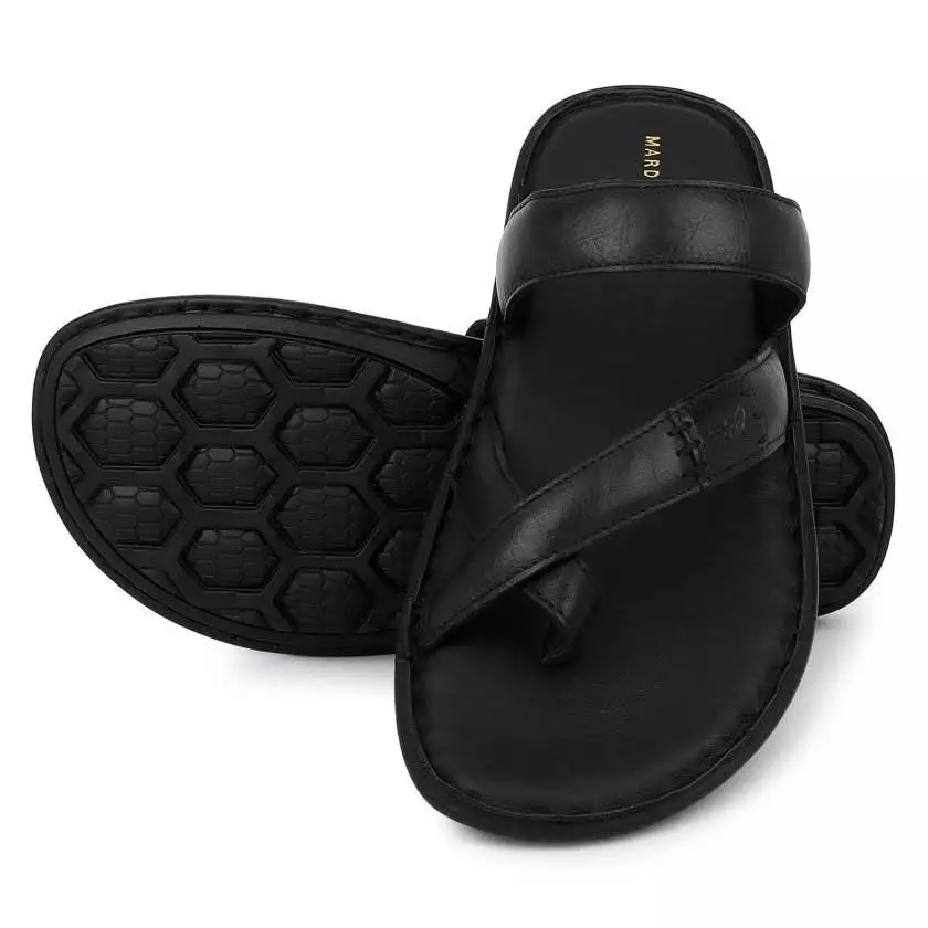 Black Leather Single toed Slipons for Men - Image 2