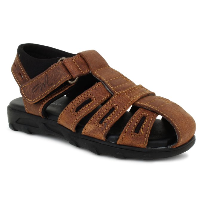 Tan Leather Closed Toe Sandals for Toddlers (Unisex)