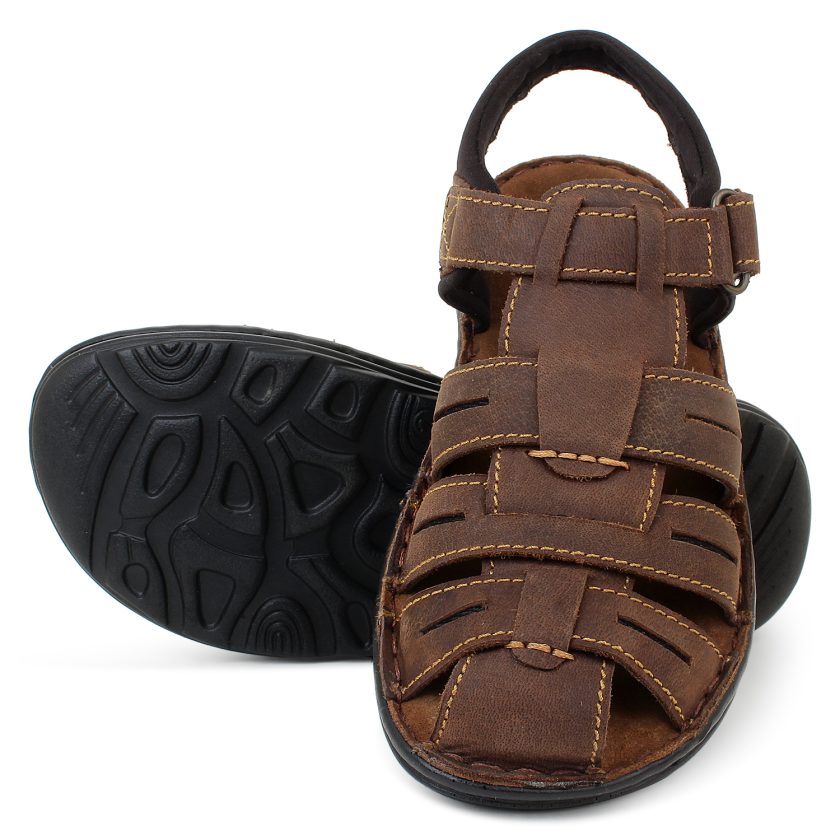 Dark Brown Leather Closed Toe Sandals for Children - Image 3