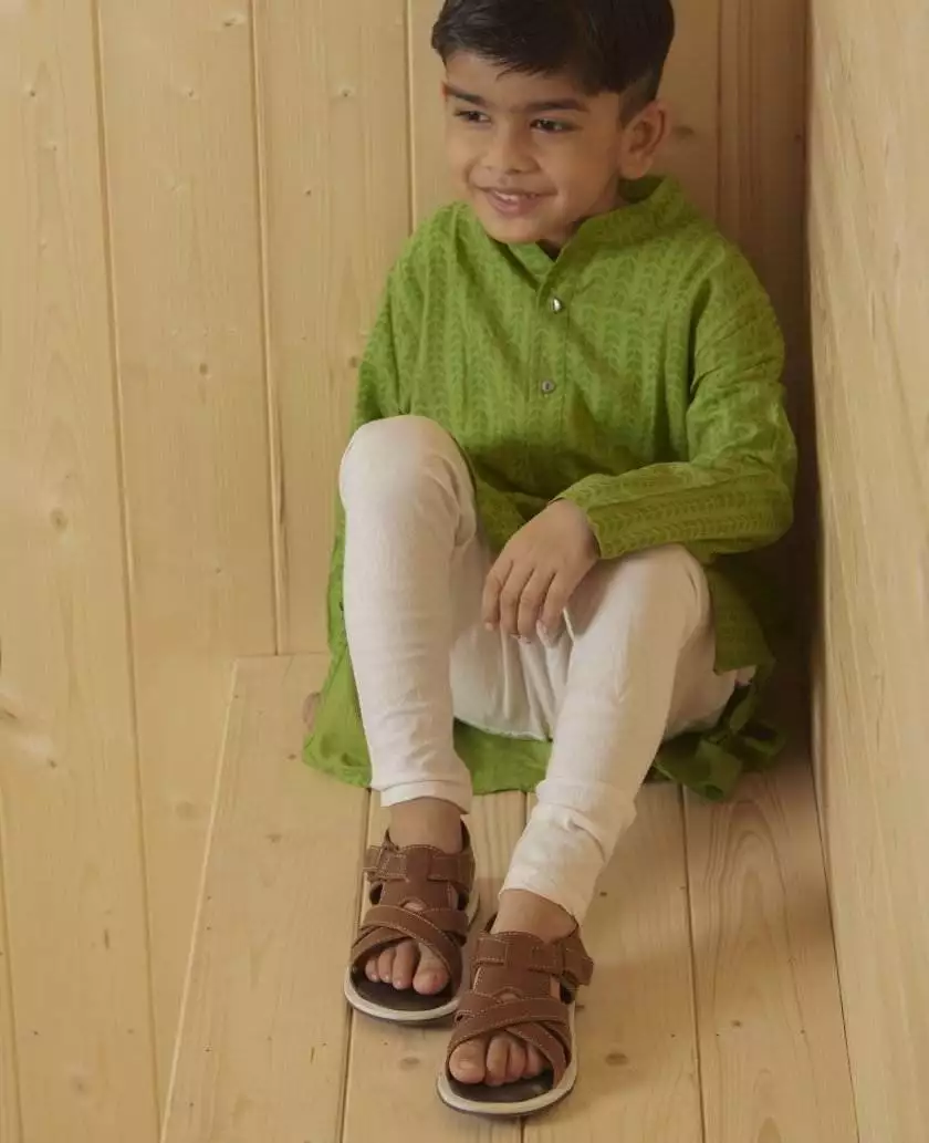 Brown Leather Open toe Sandals for Toddler Boys - Image 2