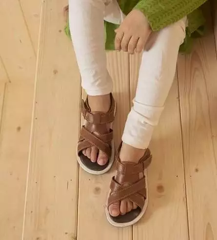 Brown Leather Open toe Sandals for Toddler Boys - Image 3