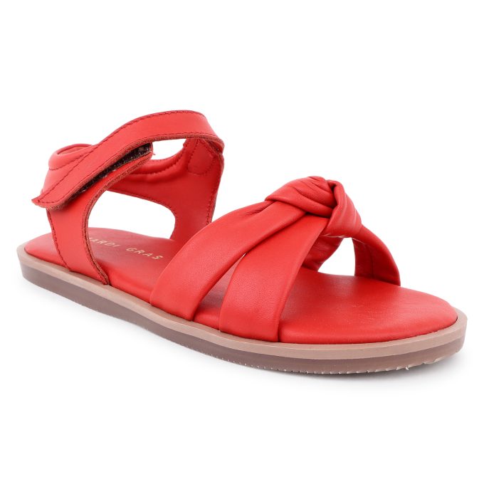Red  Knot Leather Sandals for Toddler Girls