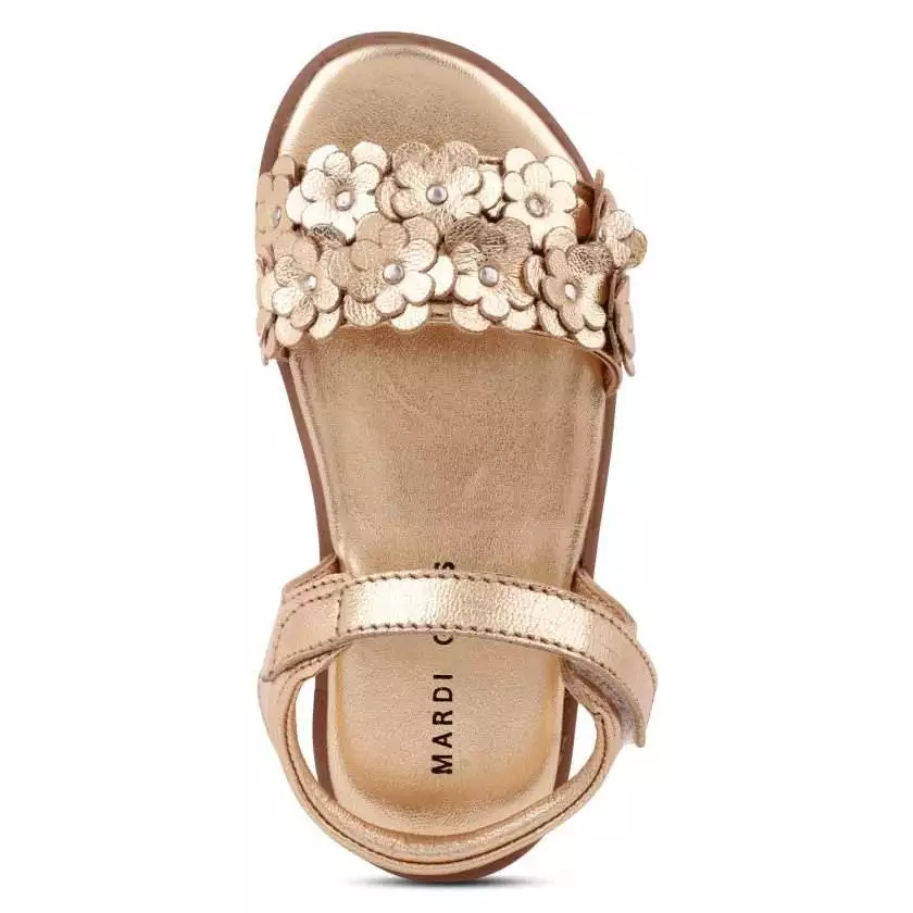 Golden  Flower Leather  Sandals for toddler Girls - Image 3
