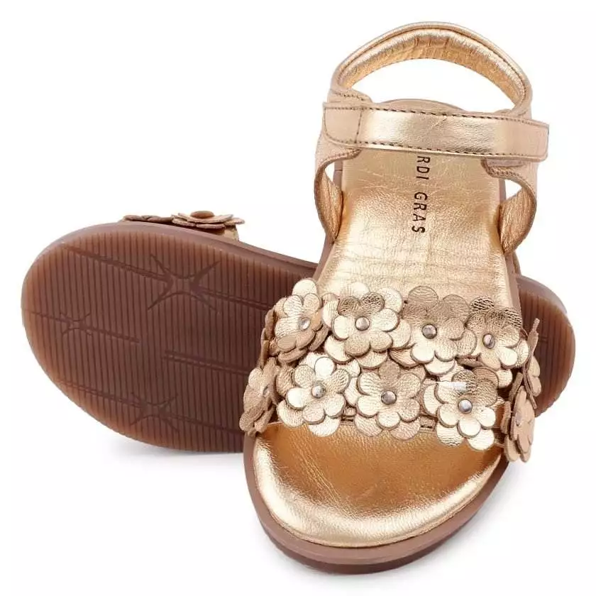 Golden  Flower Leather  Sandals for toddler Girls - Image 2