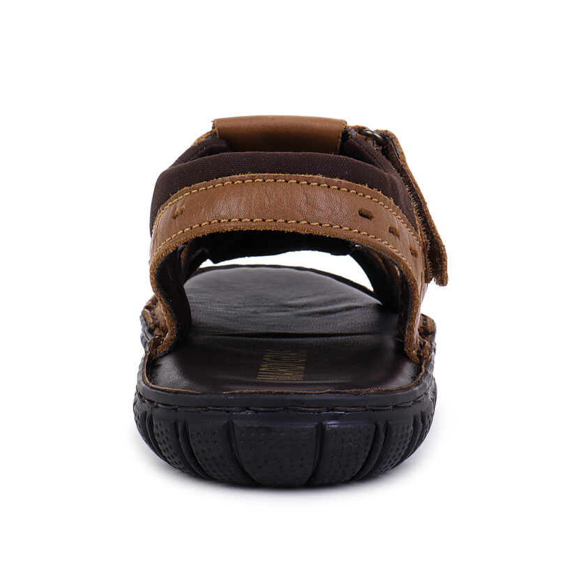 Brown Leather Open Toed Sandals with Strap Closure for Men - Image 4