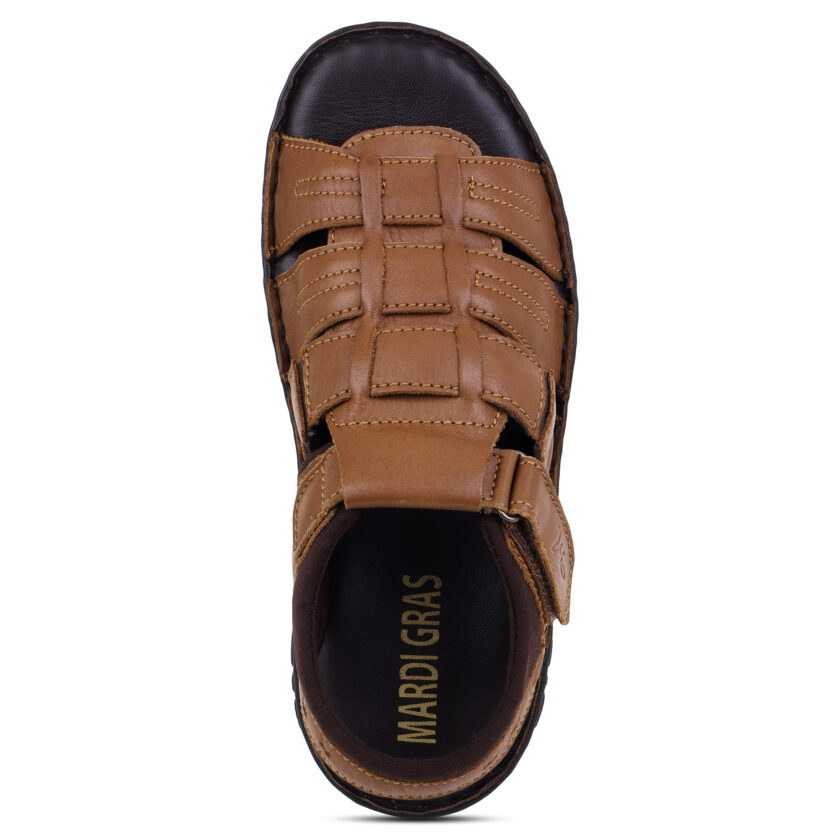 Brown Leather Open Toed Sandals with Strap Closure for Men - Image 5