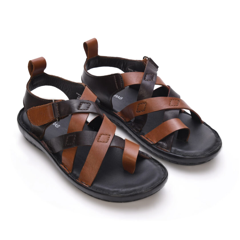 MARDI GRAS Kids Latest Fashionable Genuine Leather Lightweight | Comfortable | Cushioned Insole | Slip Resisdent Sandal For Daily And Formal Wear (Color:-Brown/D.Brown Combination) - Image 2