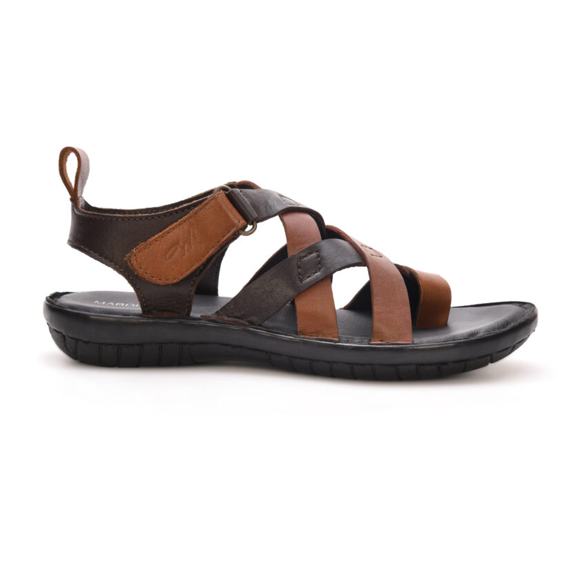 MARDI GRAS Kids Latest Fashionable Genuine Leather Lightweight | Comfortable | Cushioned Insole | Slip Resisdent Sandal For Daily And Formal Wear (Color:-Brown/D.Brown Combination) - Image 3