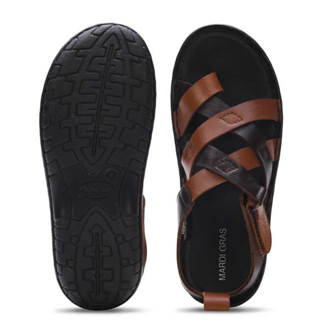 MARDI GRAS Kids Latest Fashionable Genuine Leather Lightweight | Comfortable | Cushioned Insole | Slip Resisdent Sandal For Daily And Formal Wear (Color:-Brown/D.Brown Combination)