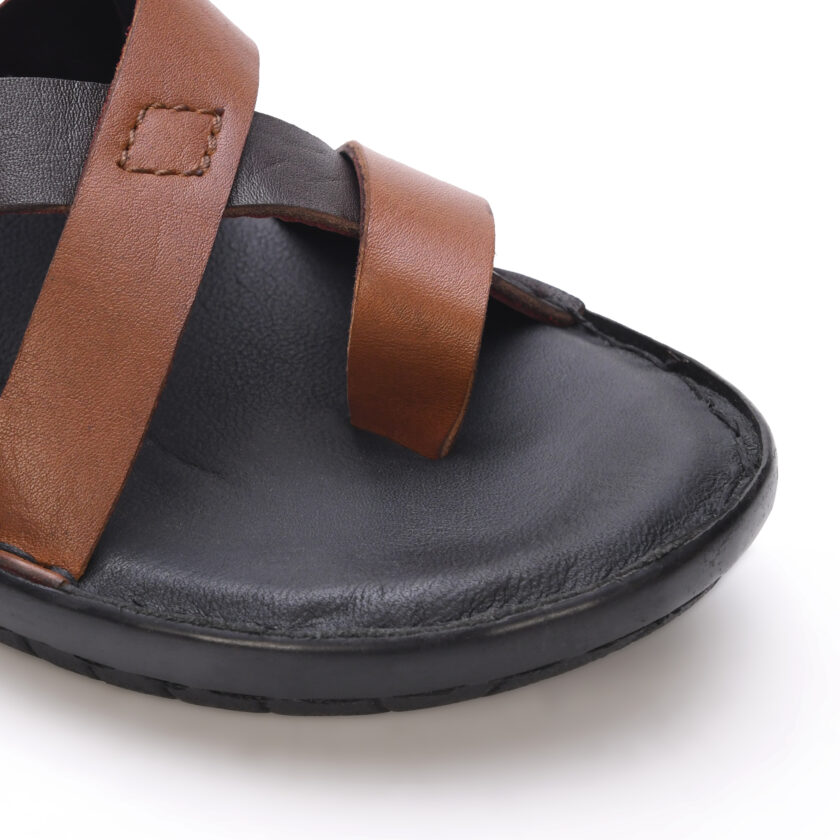 MARDI GRAS Kids Latest Fashionable Genuine Leather Lightweight | Comfortable | Cushioned Insole | Slip Resisdent Sandal For Daily And Formal Wear (Color:-Brown/D.Brown Combination) - Image 5