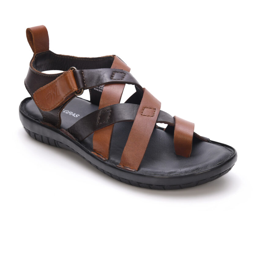 MARDI GRAS Kids Latest Fashionable Genuine Leather Lightweight | Comfortable | Cushioned Insole | Slip Resisdent Sandal For Daily And Formal Wear (Color:-Brown/D.Brown Combination) - Image 6