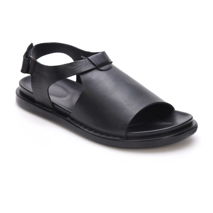 MARDI GRAS Men's Leather Sandals - Genuine Leather Upper, PU Sole, Leather Lining - Comfortable Walking Sandals for Men (Black, UK Footwear Size System, Adult, Men)