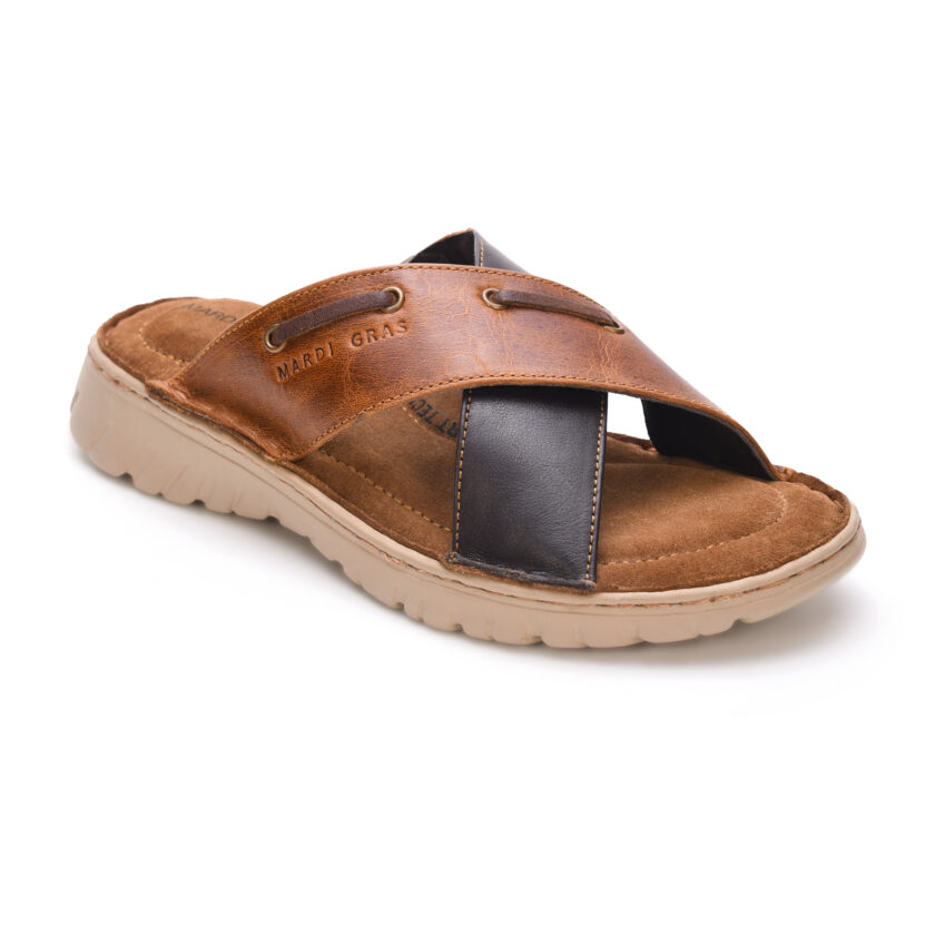 MARDI GRAS Men's Leather Thong Sandals, Cushioned Insole Slippers, Comfortable Chappal (Tan/D.Brown, UK Footwear Size System, Adult, Men ) - Image 6