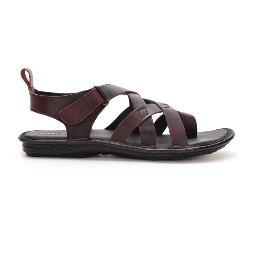 MARDI GRAS Leather Sandals for Men | Casual Sandals with PU Sole & Foam Insole | Adjustable Straps, Breathable Leather Lining (Burgundy, UK Footwear Size System, Adult, Men) - Image 3