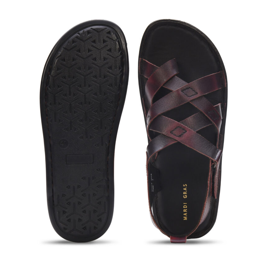 MARDI GRAS Leather Sandals for Men | Casual Sandals with PU Sole & Foam Insole | Adjustable Straps, Breathable Leather Lining (Burgundy, UK Footwear Size System, Adult, Men) - Image 4