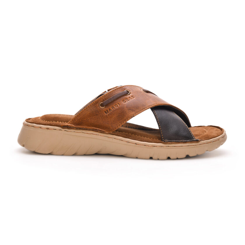 MARDI GRAS Men's Leather Thong Sandals, Cushioned Insole Slippers, Comfortable Chappal (Tan/D.Brown, UK Footwear Size System, Adult, Men ) - Image 3