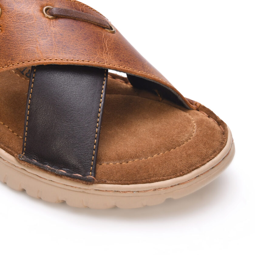 MARDI GRAS Men's Leather Thong Sandals, Cushioned Insole Slippers, Comfortable Chappal (Tan/D.Brown, UK Footwear Size System, Adult, Men ) - Image 5