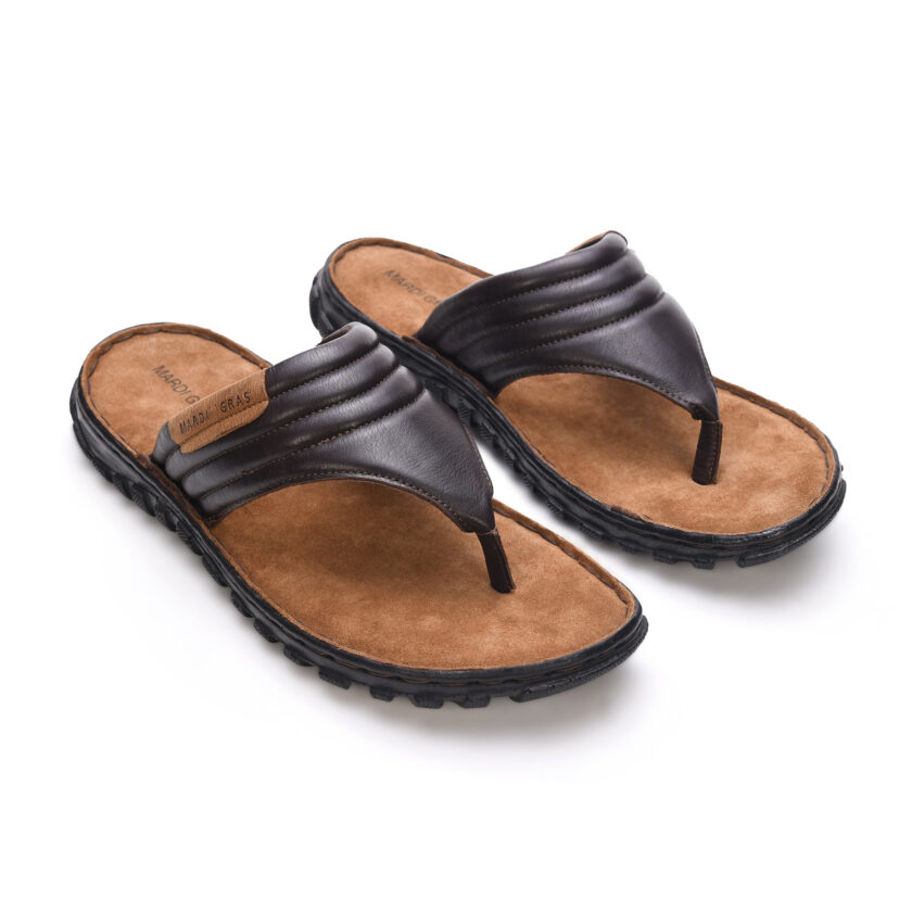 MARDI GRAS Men's Handmade Leather Slippers | Thong Sandals with Cushioned Insole | Stylish & Comfortable Leather Chappal for Men (D.Brown, UK Footwear Size System, Adult for Men - Image 2
