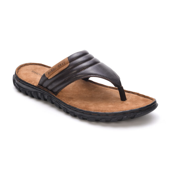 MARDI GRAS Men's Handmade Leather Slippers | Thong Sandals with Cushioned Insole | Stylish & Comfortable Leather Chappal for Men (D.Brown, UK Footwear Size System, Adult for Men