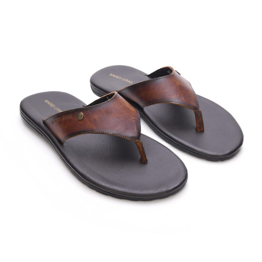 MARDI GRAS Men's Leather Slippers | Thong Sandals For Men | Cushioned Insole | Stylish and Comfortable| Handmade | Leather Chappal For Men - Image 2