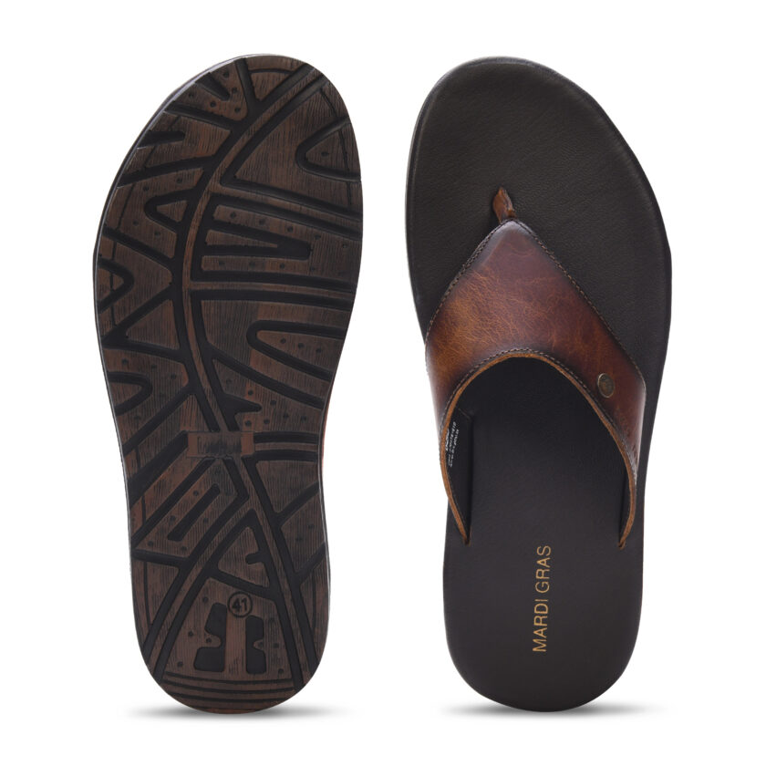 MARDI GRAS Men's Leather Slippers | Thong Sandals For Men | Cushioned Insole | Stylish and Comfortable| Handmade | Leather Chappal For Men - Image 4