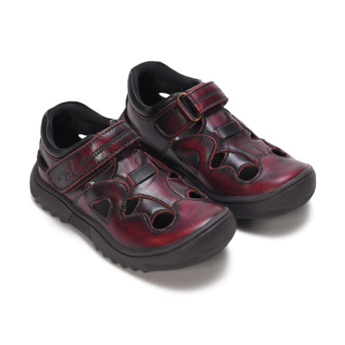 MARDI GRAS Premium Kids Leather Sandals - Boys Girls Unisex Summer Footwear - Adjustable Velcro Straps - Breathable Comfort for Active Children (Burgundy, UK Footwear Size System, Toddler)