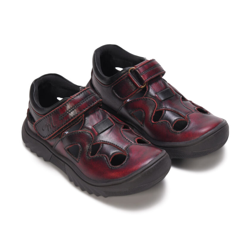 MARDI GRAS Premium Kids Leather Sandals - Boys Girls Unisex Summer Footwear - Adjustable Velcro Straps - Breathable Comfort for Active Children (Burgundy, UK Footwear Size System, Toddler) - Image 2