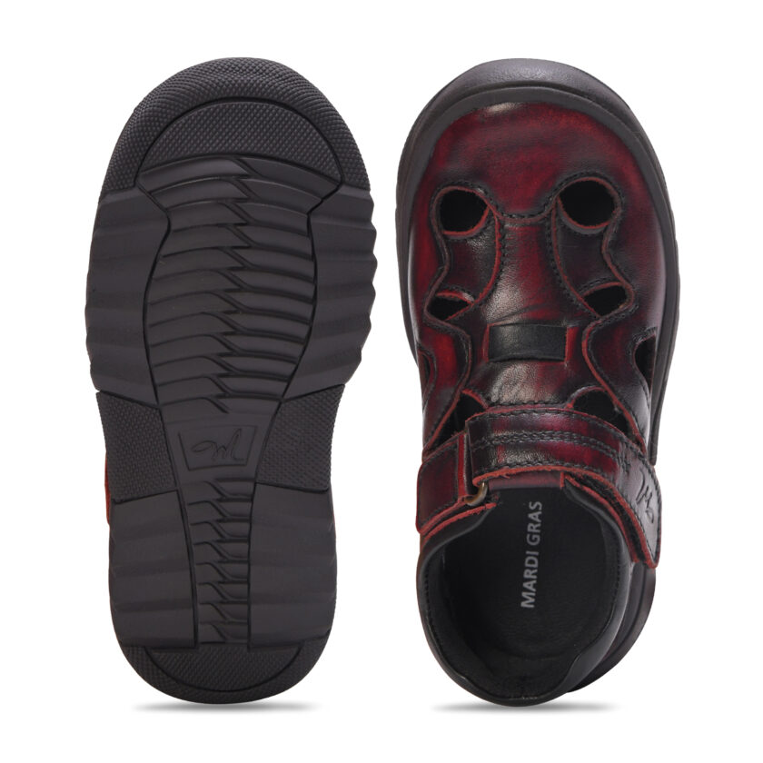 MARDI GRAS Premium Kids Leather Sandals - Boys Girls Unisex Summer Footwear - Adjustable Velcro Straps - Breathable Comfort for Active Children (Burgundy, UK Footwear Size System, Toddler) - Image 4