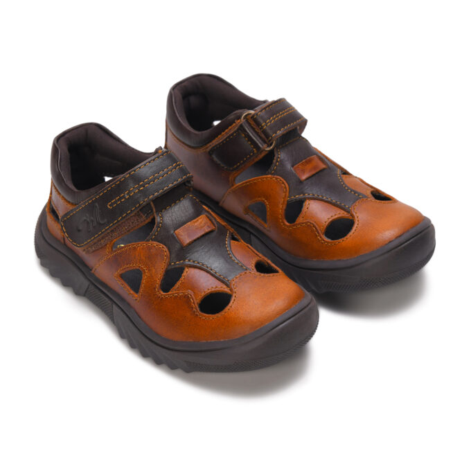 MARDI GRAS Premium Kids Leather Sandals - Boys Girls Unisex Summer Footwear - Adjustable Velcro Straps - Breathable Comfort for Active Children (Tan/D.Brown, UK Footwear Size System, Toddler)