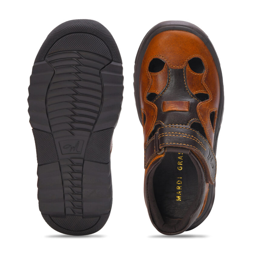 MARDI GRAS Premium Kids Leather Sandals - Boys Girls Unisex Summer Footwear - Adjustable Velcro Straps - Breathable Comfort for Active Children (Tan/D.Brown, UK Footwear Size System, Toddler) - Image 4