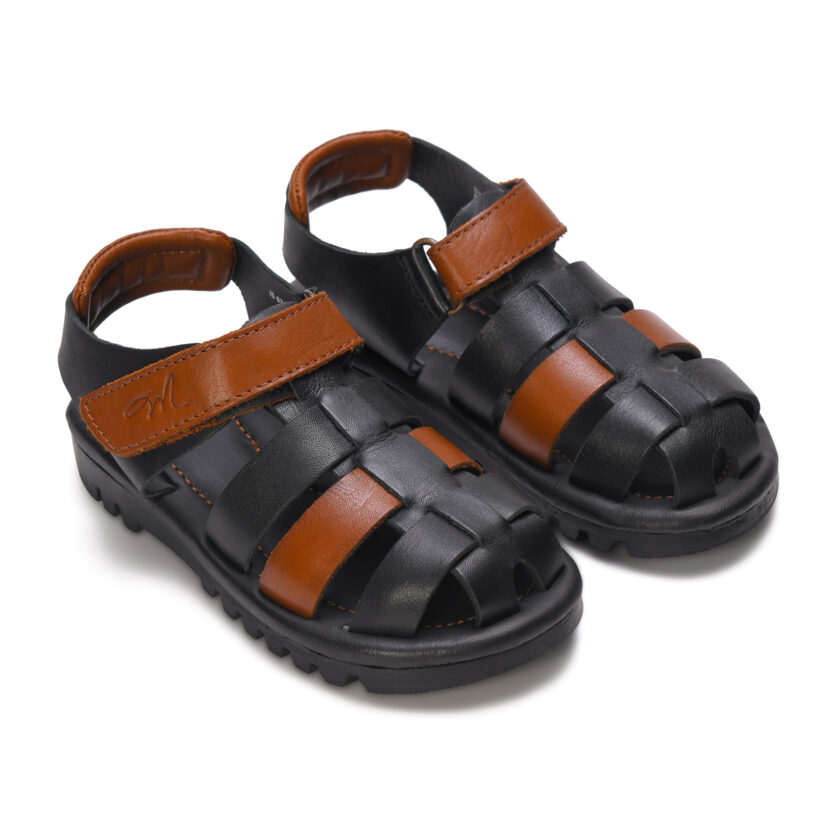 Mardi Gras Premium Leather Toddler Sandals | Closed-Toe Fisherman Style | Anti-Slip Rubber Sole | Velcro Strap | Boys & Girls Summer Shoes (Black/Brown, UK Footwear Size System, Toddler) - Image 2