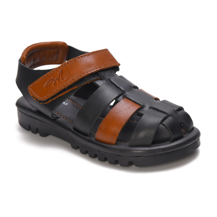Mardi Gras Premium Leather Toddler Sandals | Closed-Toe Fisherman Style | Anti-Slip Rubber Sole | Velcro Strap | Boys & Girls Summer Shoes (Black/Brown, UK Footwear Size System, Toddler) - Image 3