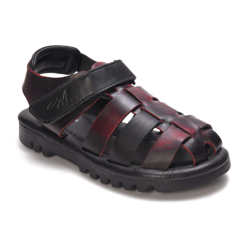 Mardi Gras Premium Leather Toddler Sandals | Closed-Toe Fisherman Style | Anti-Slip Rubber Sole | Velcro Strap | Boys & Girls Summer Shoes (Black/Burgundy, UK Footwear Size System, Toddler) - Image 6