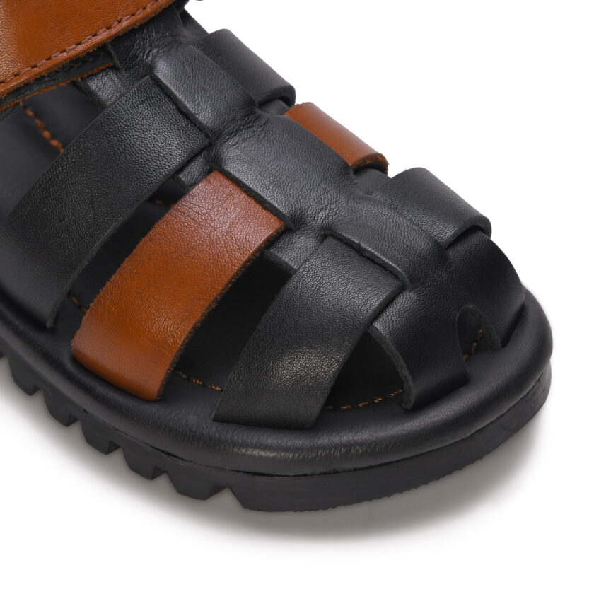 Mardi Gras Premium Leather Toddler Sandals | Closed-Toe Fisherman Style | Anti-Slip Rubber Sole | Velcro Strap | Boys & Girls Summer Shoes (Black/Brown, UK Footwear Size System, Toddler) - Image 6