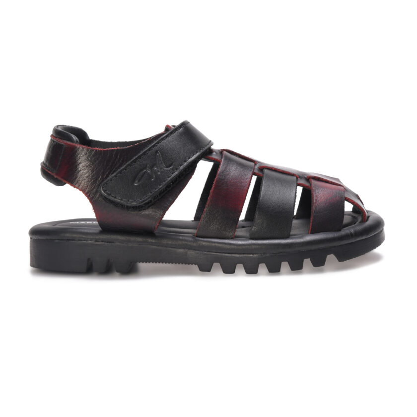 Mardi Gras Premium Leather Toddler Sandals | Closed-Toe Fisherman Style | Anti-Slip Rubber Sole | Velcro Strap | Boys & Girls Summer Shoes (Black/Burgundy, UK Footwear Size System, Toddler) - Image 3