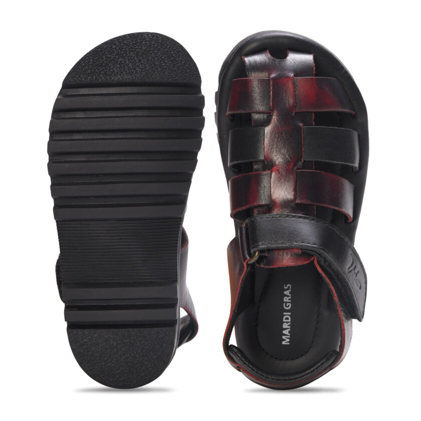 Mardi Gras Premium Leather Toddler Sandals | Closed-Toe Fisherman Style | Anti-Slip Rubber Sole | Velcro Strap | Boys & Girls Summer Shoes (Black/Burgundy, UK Footwear Size System, Toddler) - Image 4