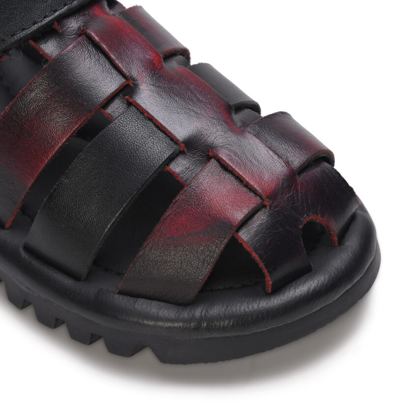Mardi Gras Premium Leather Toddler Sandals | Closed-Toe Fisherman Style | Anti-Slip Rubber Sole | Velcro Strap | Boys & Girls Summer Shoes (Black/Burgundy, UK Footwear Size System, Toddler) - Image 5